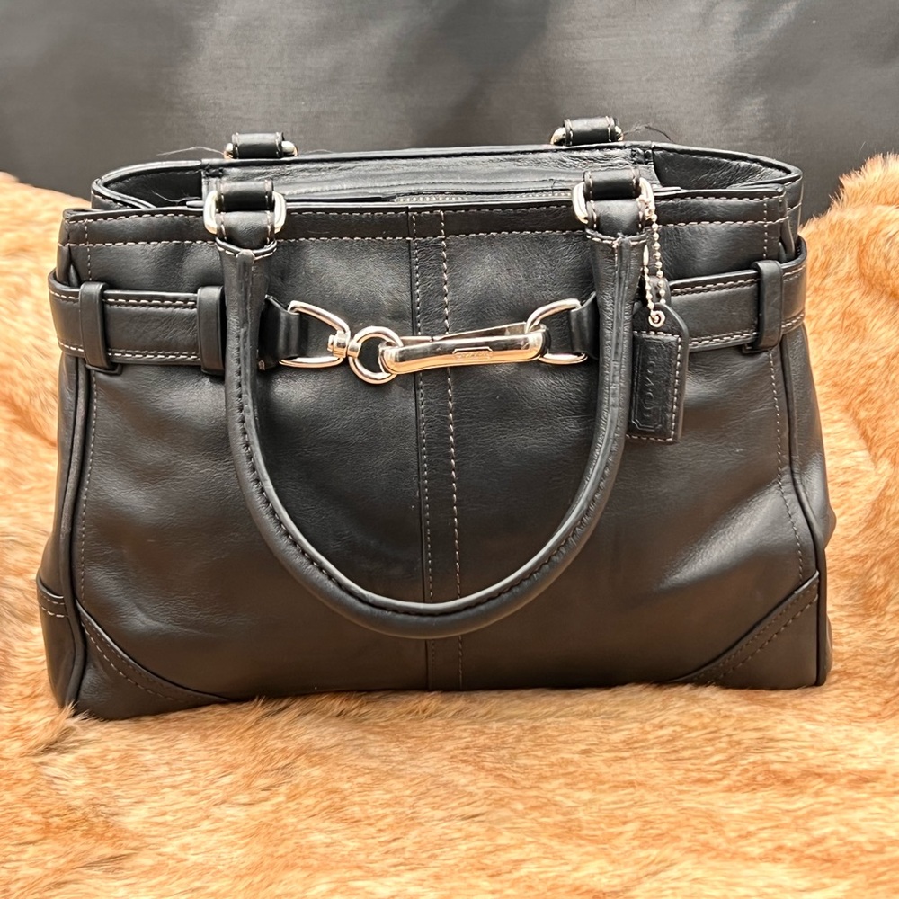 Coach Hampton Black Leather Satchel
Handbag Tote Purse Carry All F0793-F11200